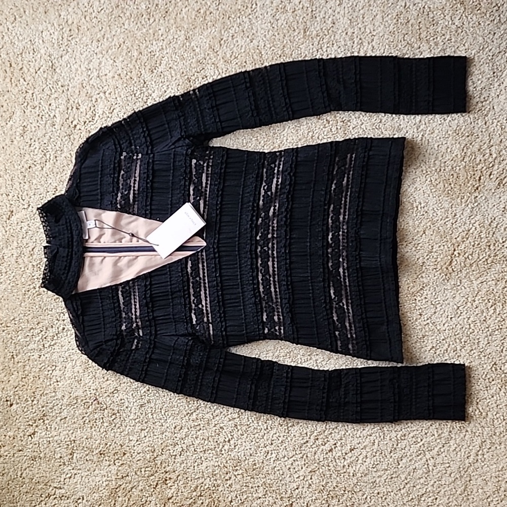 Cinq a Sept, NWT, Cecily Top Black Lace Choker Neck M